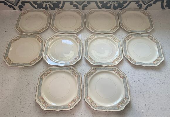 Homer Laughlin Other - Vintage Set of 10 1948 Homer Laughlin Nautilus Floral Gold Trim 8” Salad Plates